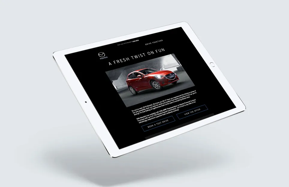 With an interactive car configurator delivered directly to the recipient's inbox, Mazda's email conversion journey saw an average 'open' rate of 46.91% and 'click' rate of 27.69%.